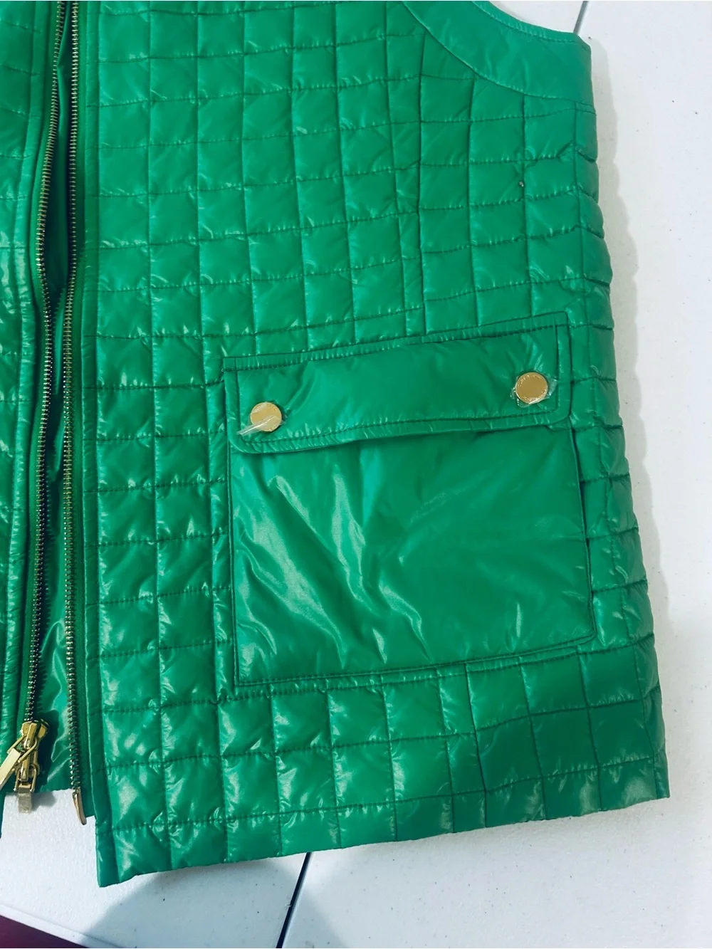 Tory Burch Bright Green Quilted Kids' Vest with Gold Snaps